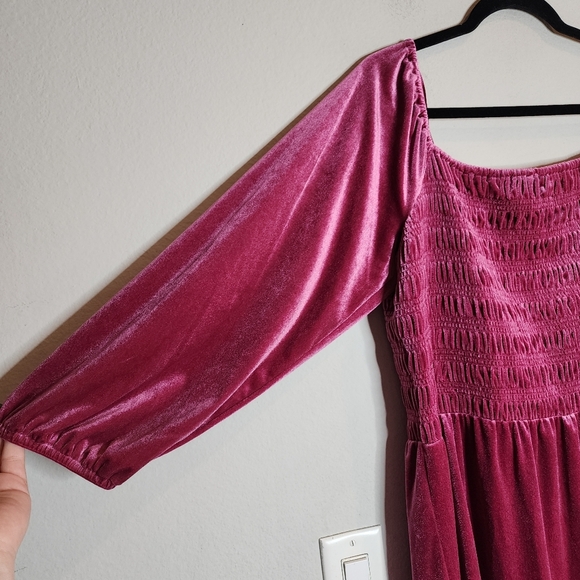 NWT Lauren Conrad Velvet Smocked Bodice Midi Dress Wine Pink Red XXL - Picture 12 of 13
